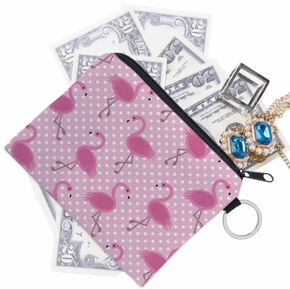 Small Fashion Geometric Pattern Flamingo Coin Purse - Multifunctional Zi…